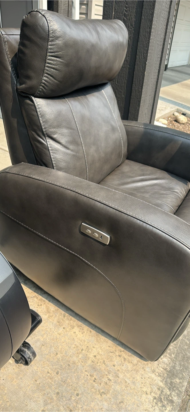 Dark Grey Leather Power Recliner Chair - photo 3