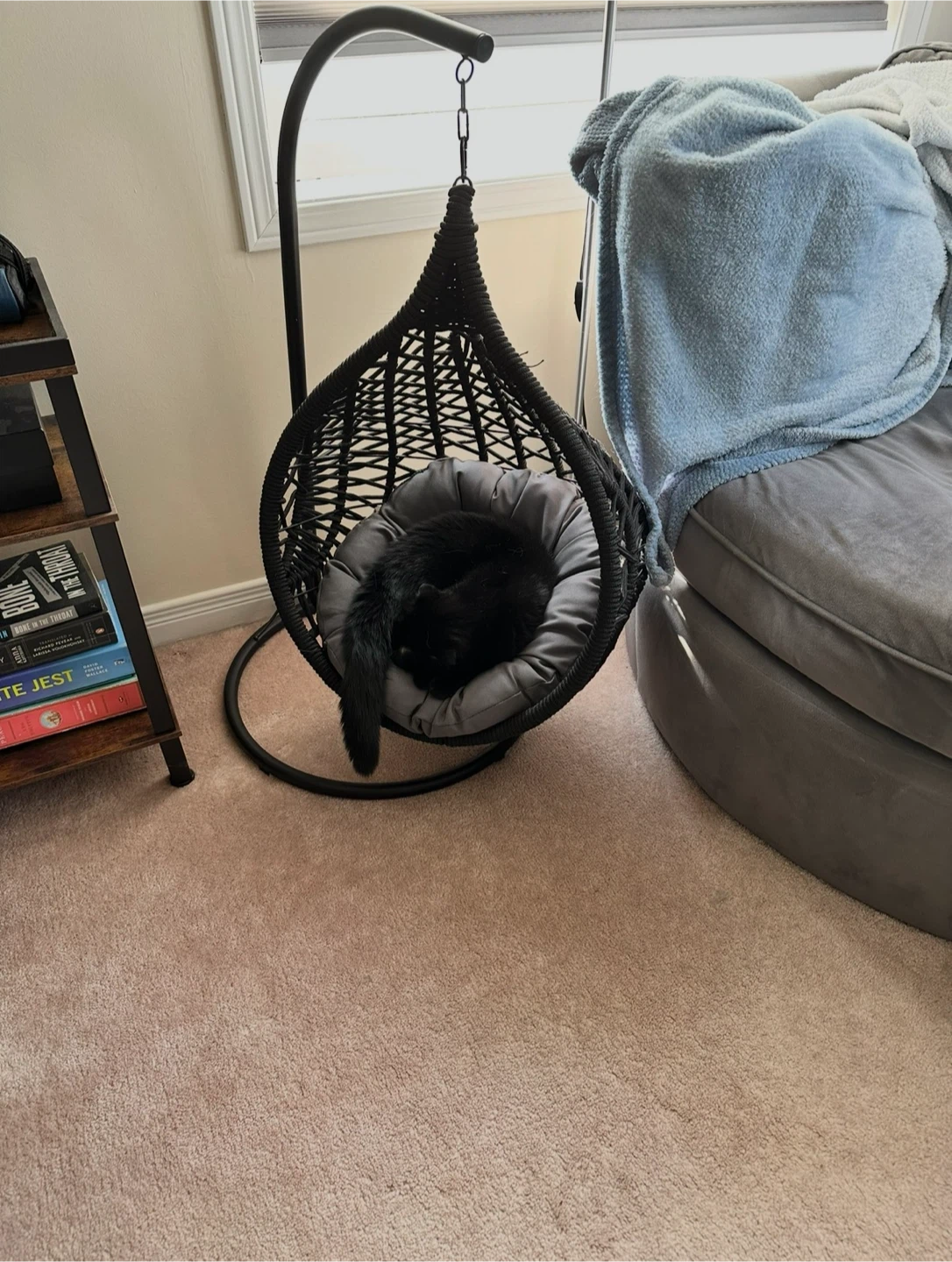 Black Hanging Egg Chair with Grey Cushion - photo 2