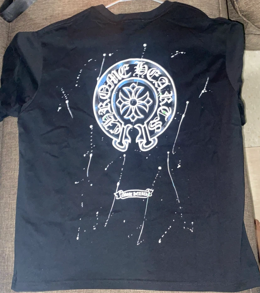 Chrome Hearts Black T-Shirt with White Splatter Detail