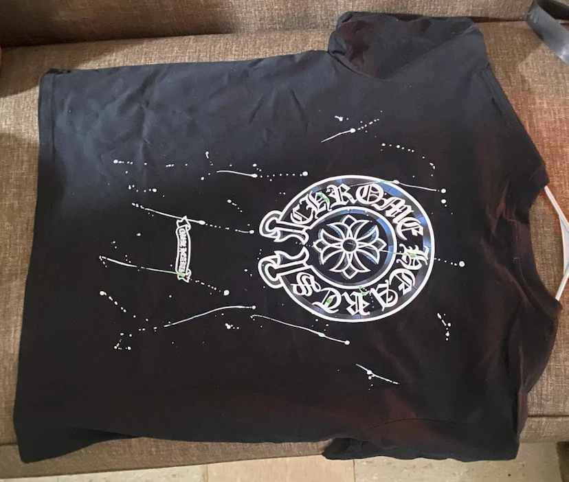 Chrome Hearts Black T-Shirt with White Splatter Detail - photo 2