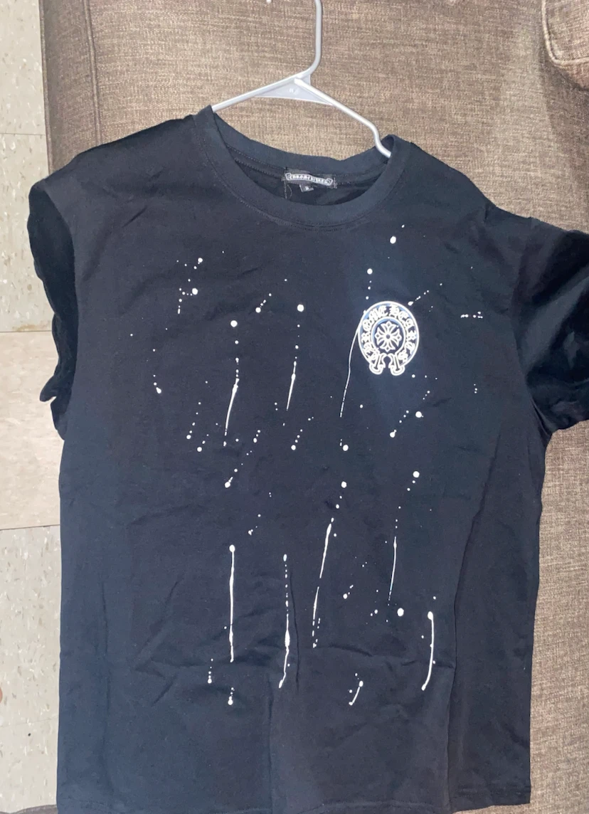 Chrome Hearts Black T-Shirt with White Splatter Detail - photo 3