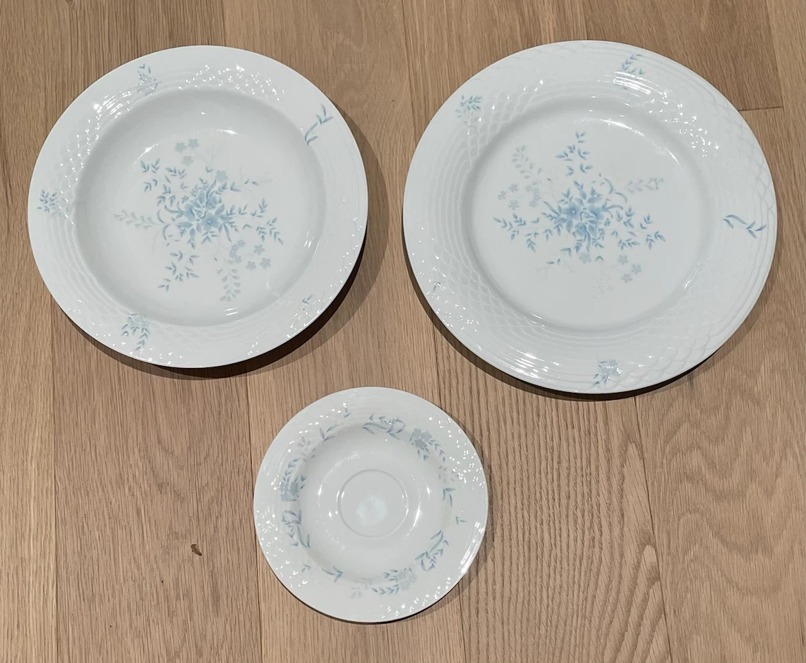 White Dinner Plates with Blue Floral Design