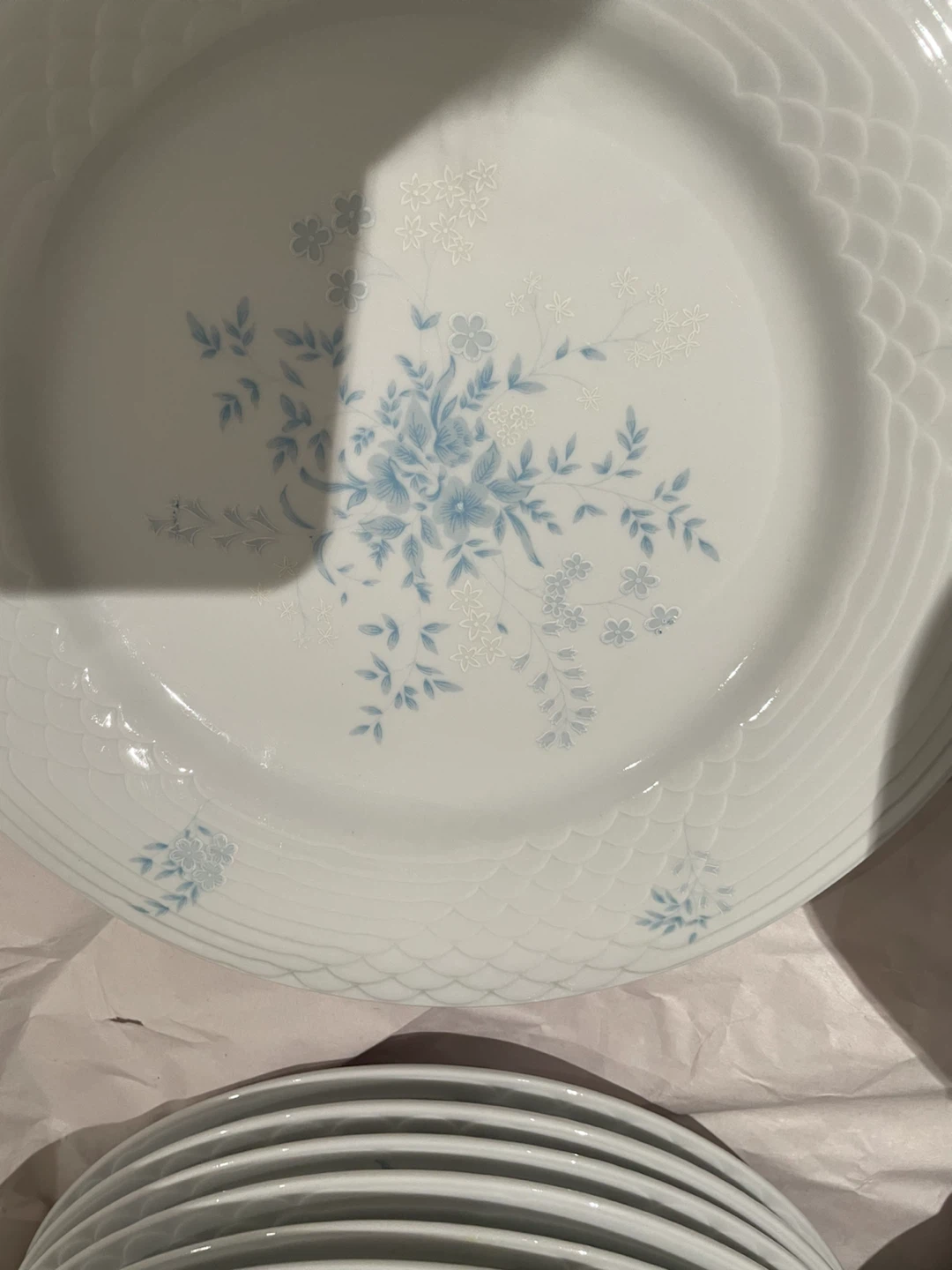 White Dinner Plates with Blue Floral Design - photo 2