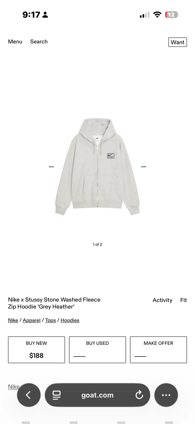 Nike x Stussy Zip Hoodie Grey Heather