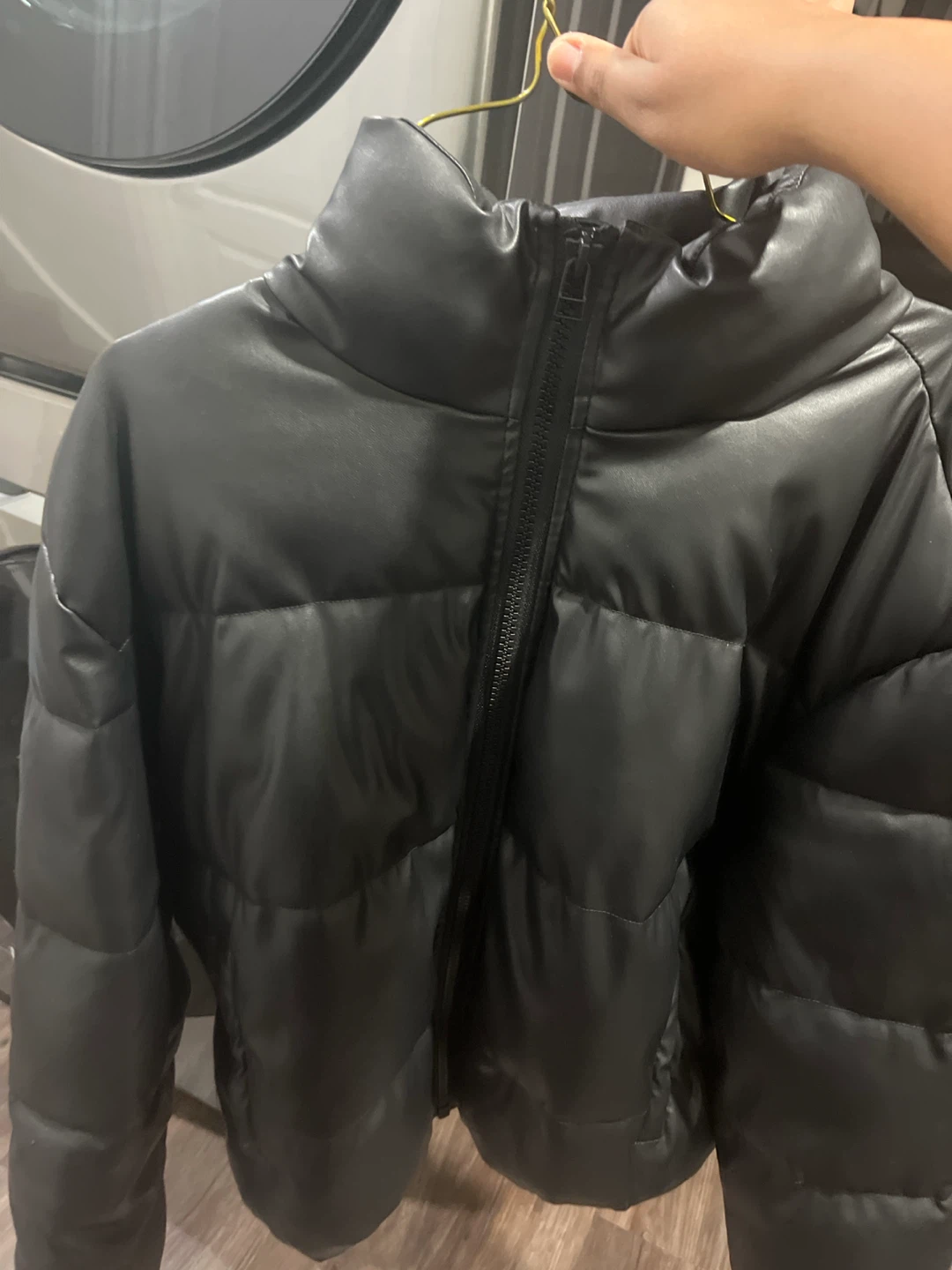 COZI Black Faux Leather Puffer Jacket