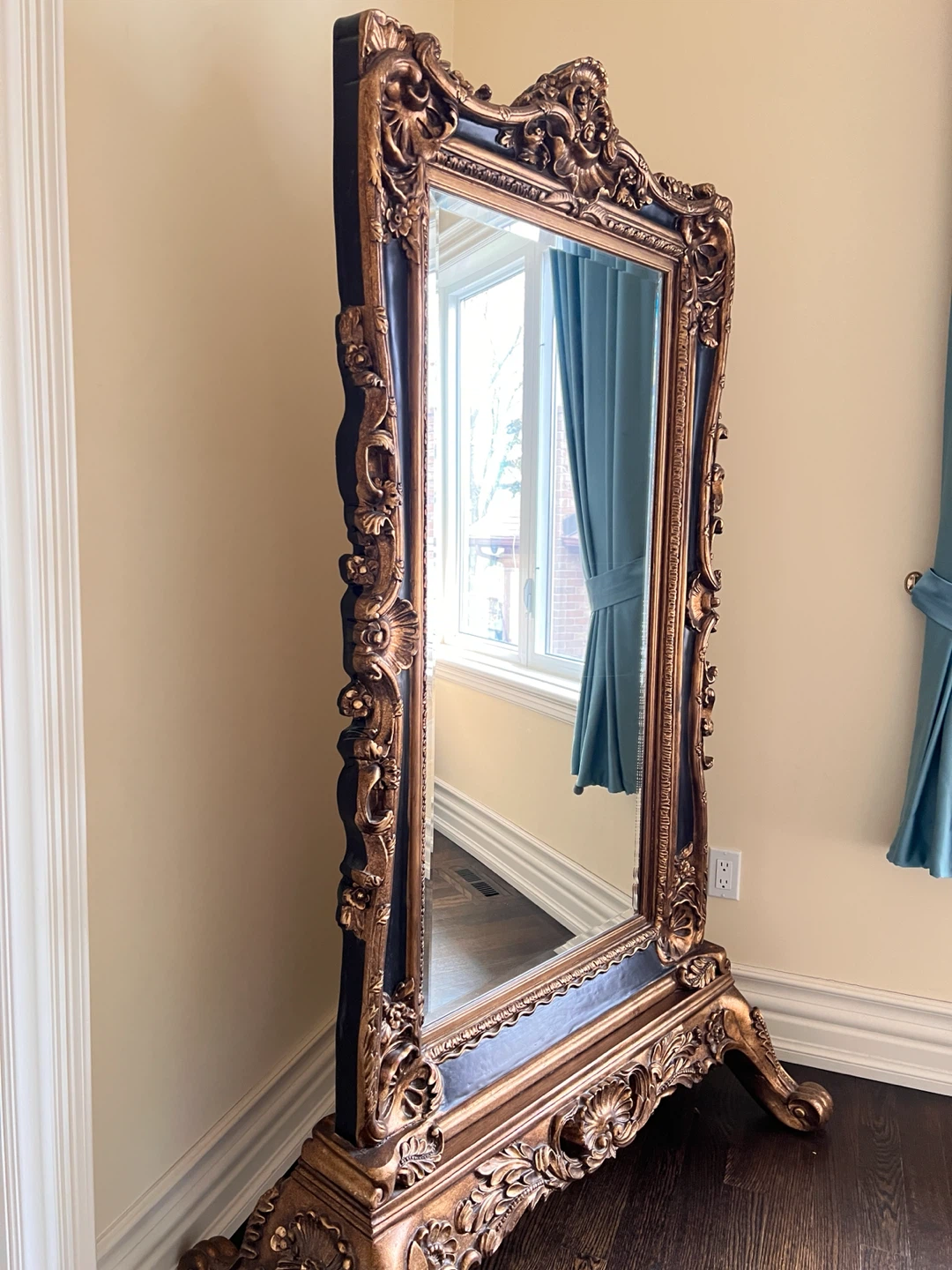 Ornate Gold and Black Floor Mirror