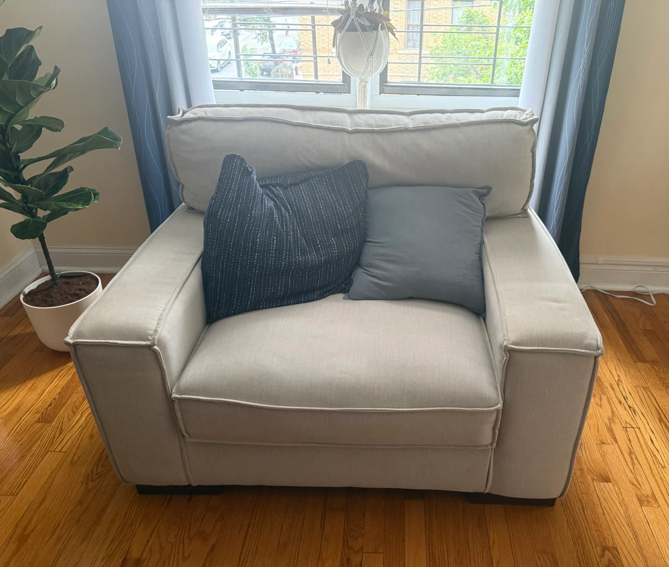 Beige/ Taupe chair and a half with Decorative Pillows