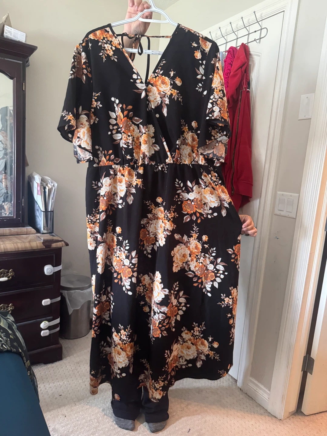 Black floral wrap dress - photo 2