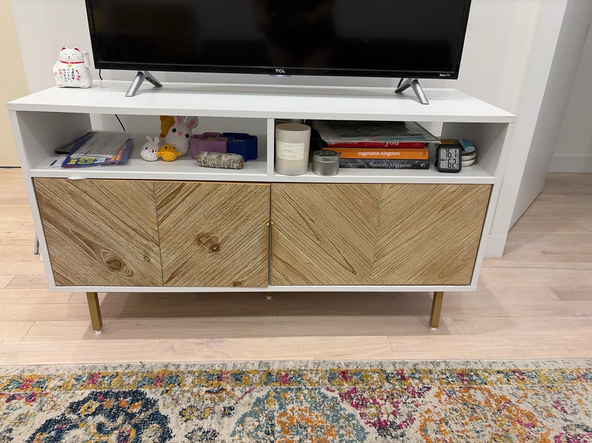 White and Wood Media Console with Storage