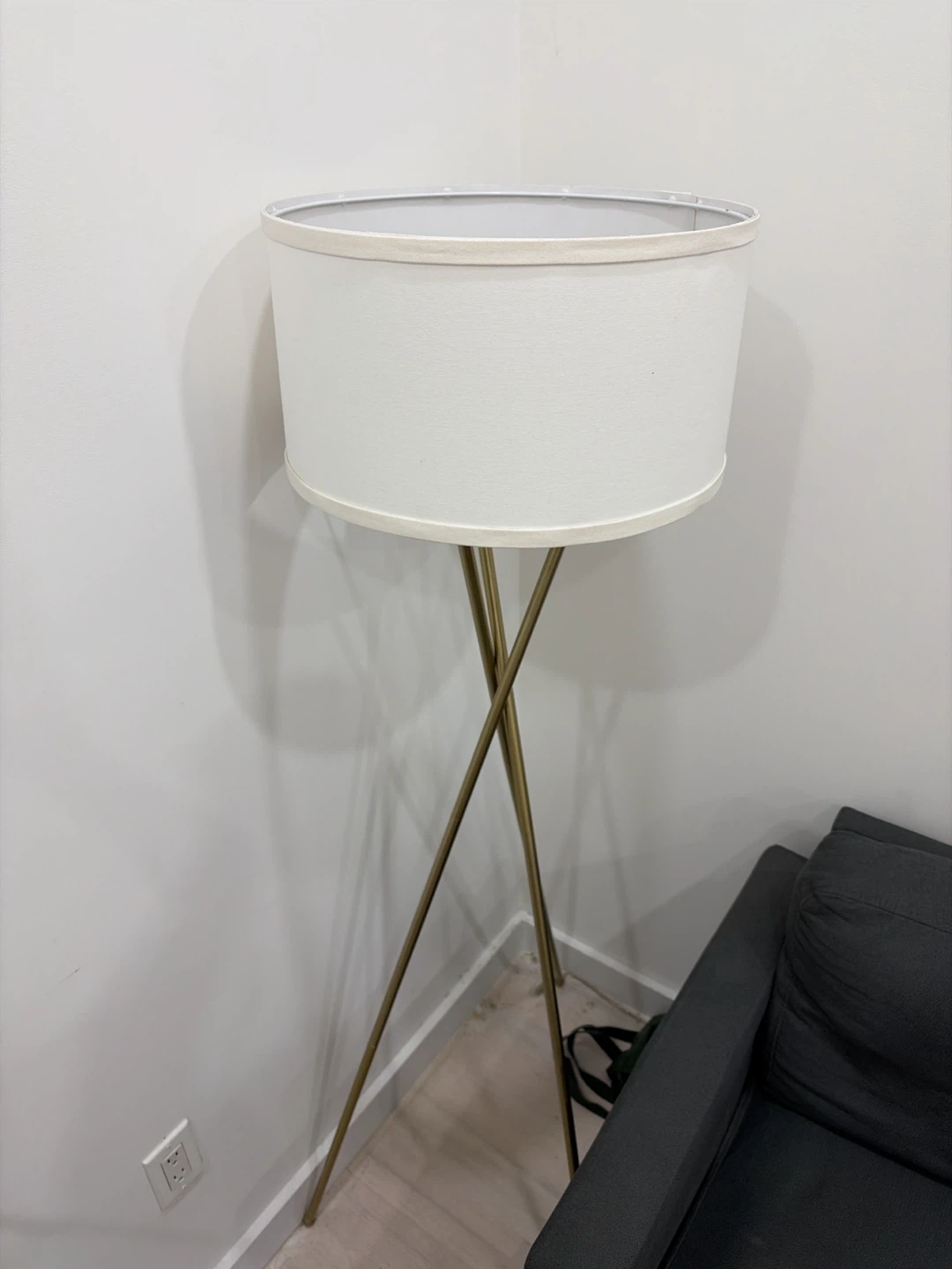 Tripod Floor Lamp with White Drum Shade