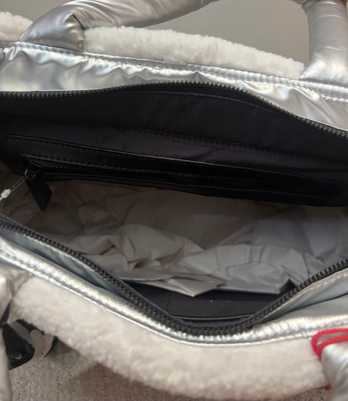 Pajar Silver Puffer Bag with Sherpa Trim - photo 3