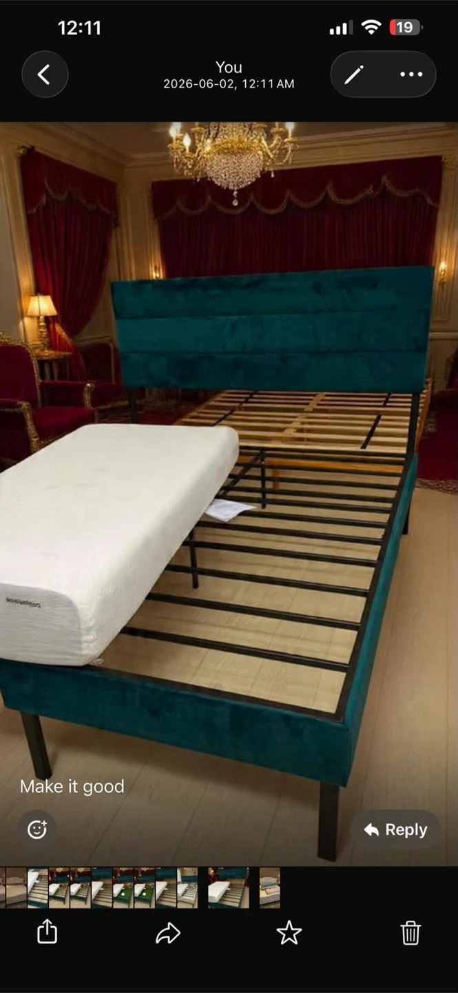 Teal Velvet Upholstered Bed Frame with Headboard