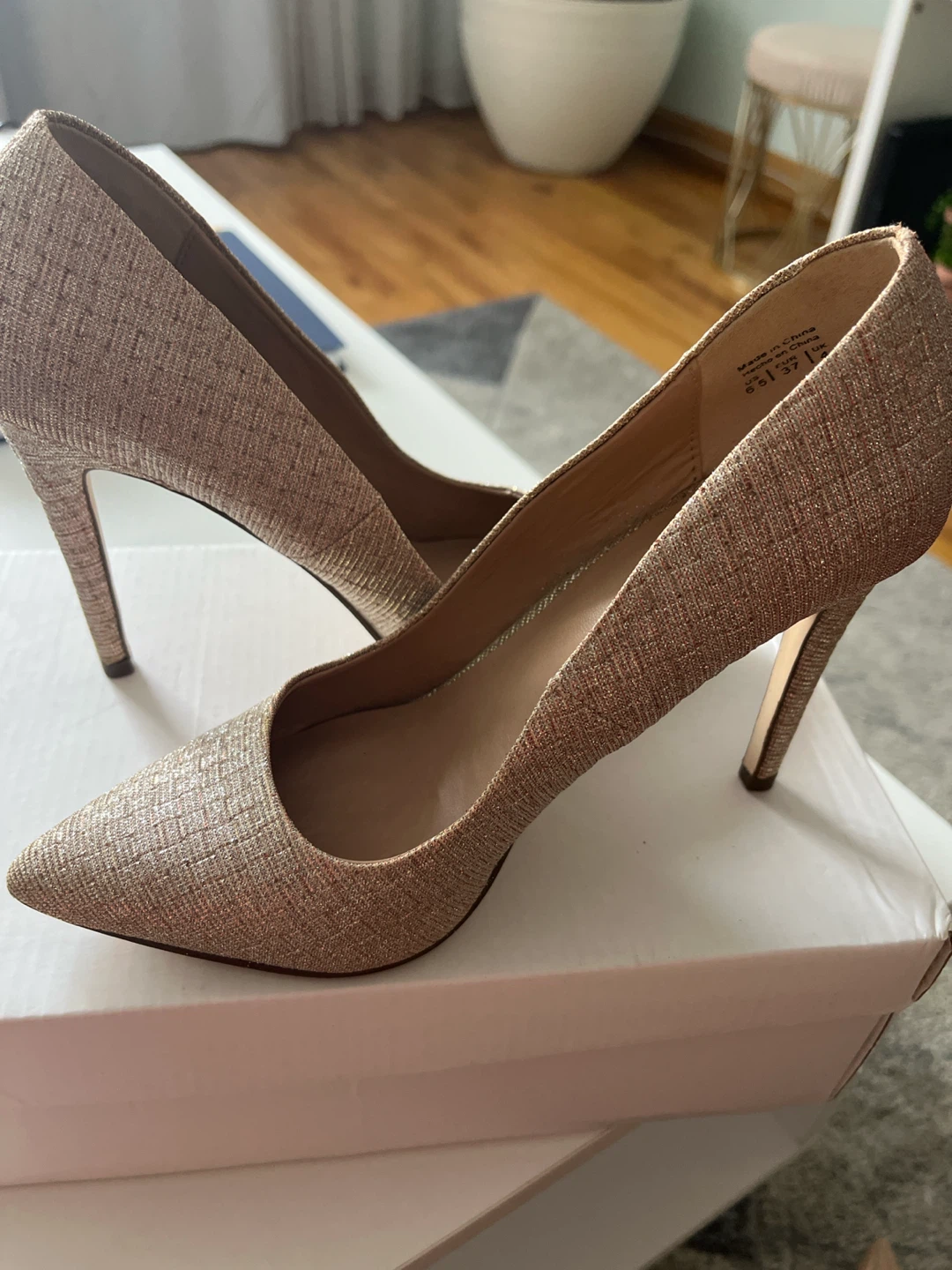 Quality Spring Women's Heels Rose Gold Glitter Pumps