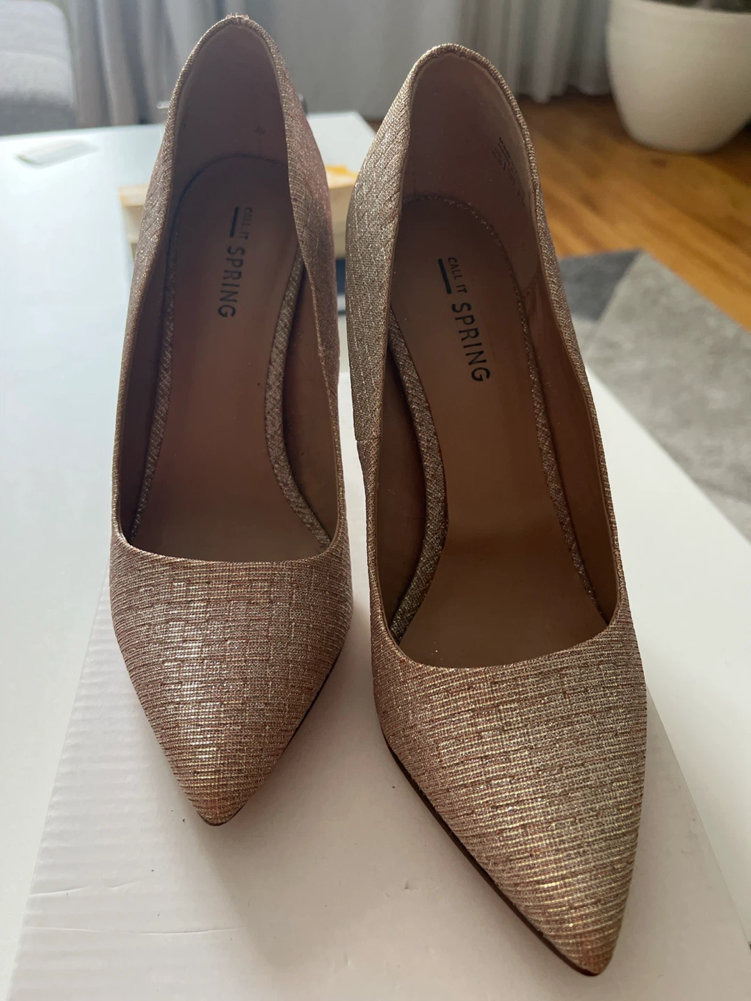 Quality Spring Women's Heels Rose Gold Glitter Pumps - photo 2