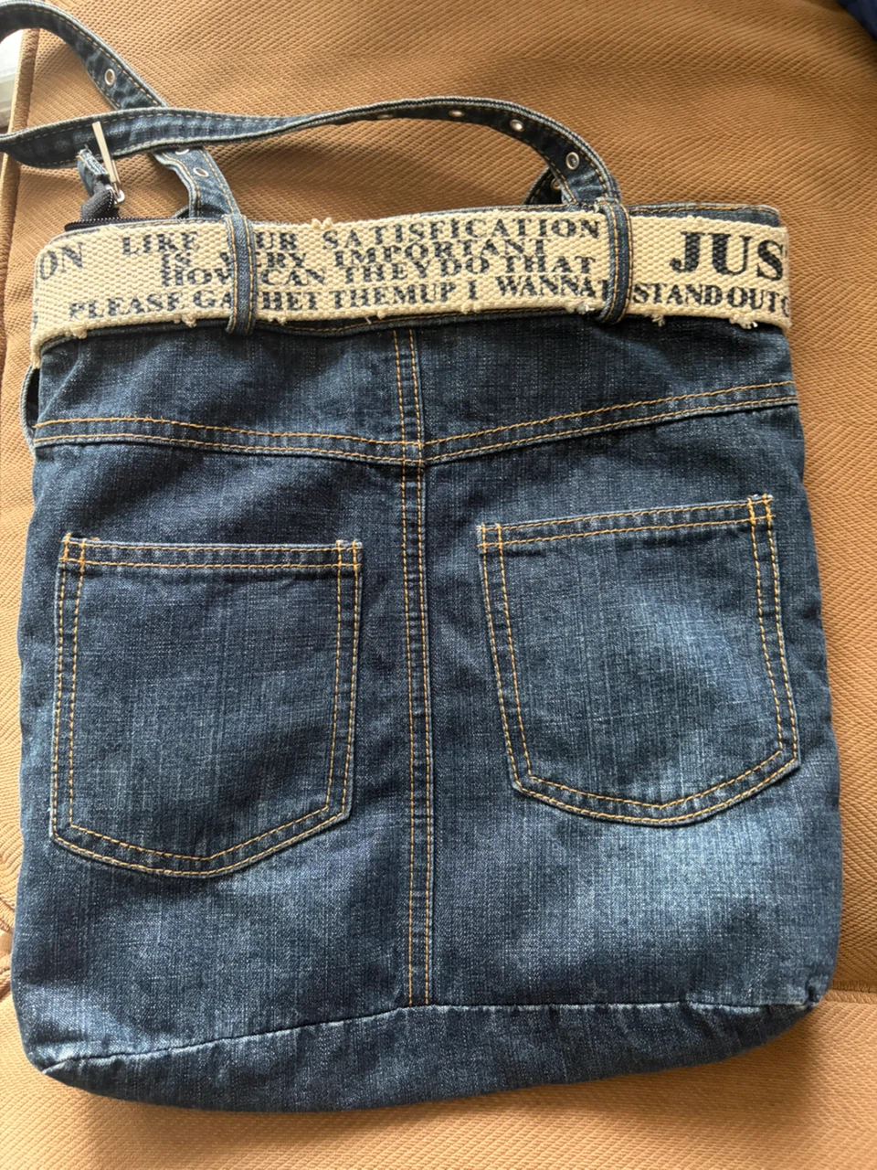 Denim Tote Bag with Graphic Belt - photo 3