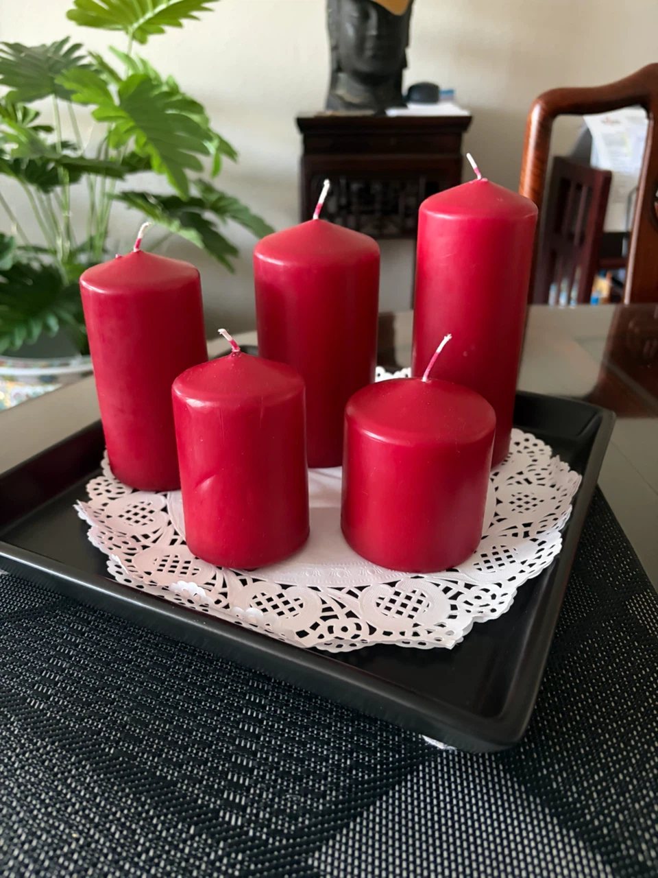 Set of 5 Red Pillar Candles
