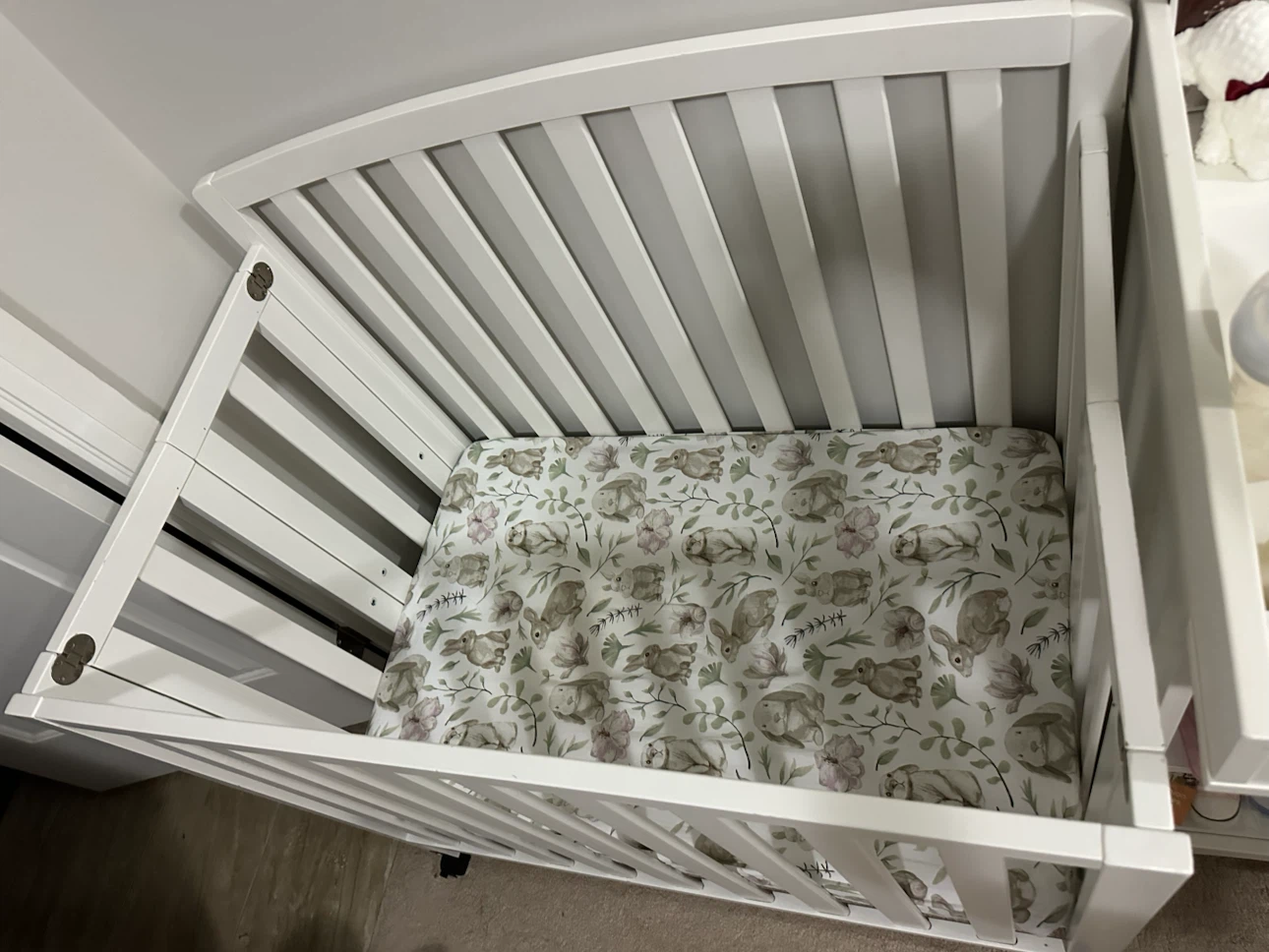 LIKE NEW with mattress Mini Baby Crib with Bunny Sheet