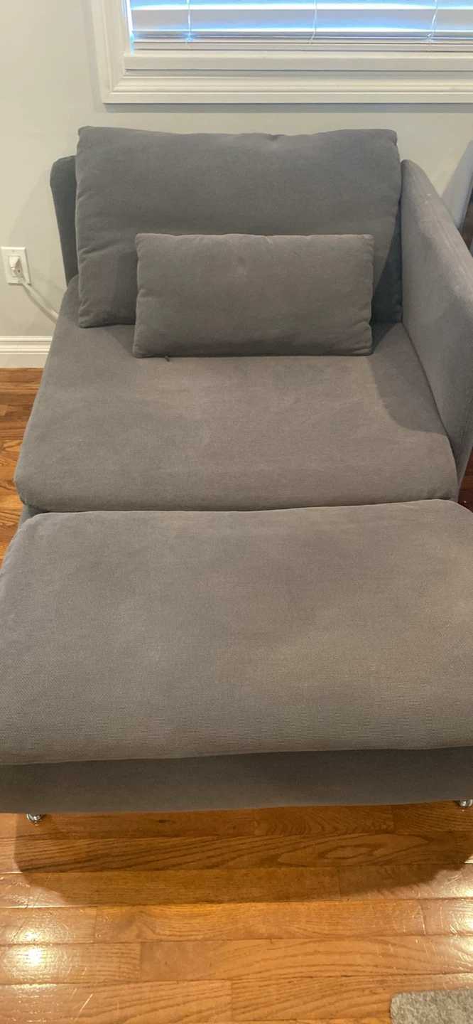 Grey Chaise Lounge with Ottoman