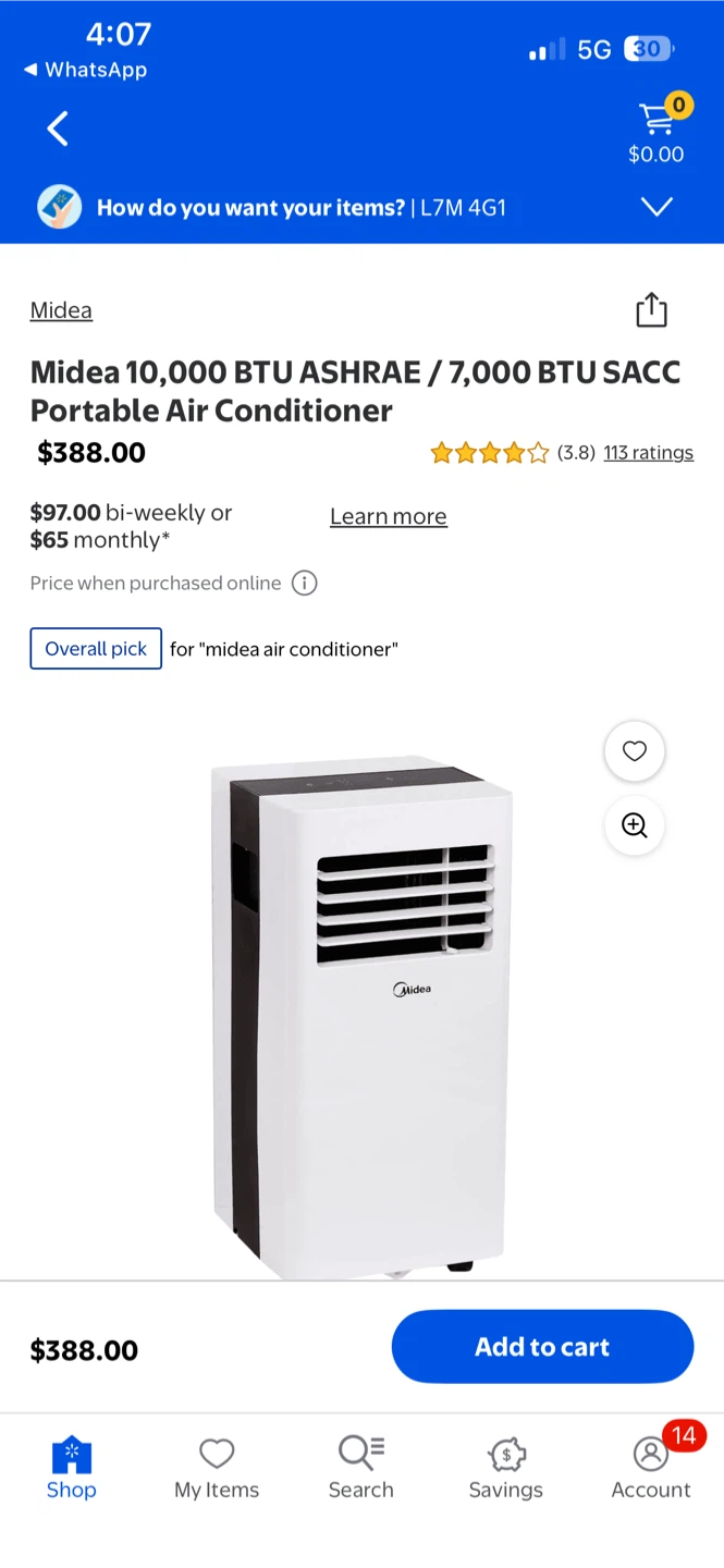 Midea 10,000 BTU ASHRAE (7,000 BTU SACC) Portable AC  with Remo - photo 4