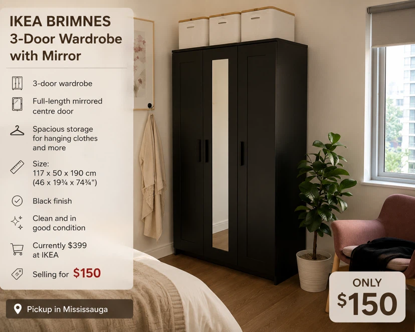 IKEA BRIMNES 3-Door Wardrobe with Mirror