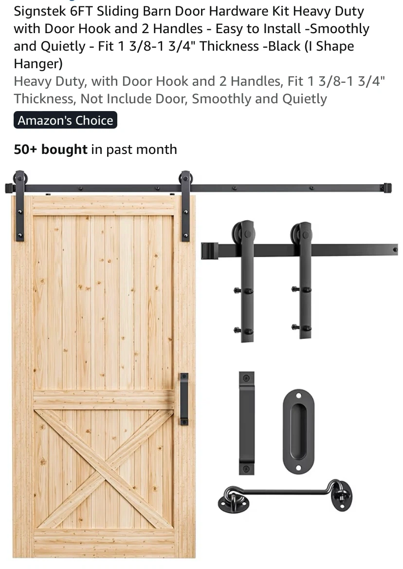 New 6FT Sliding Barn Door Hardware Kit with Hook and 2 Handles
