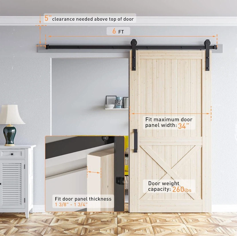 New 6FT Sliding Barn Door Hardware Kit with Hook and 2 Handles - photo 3