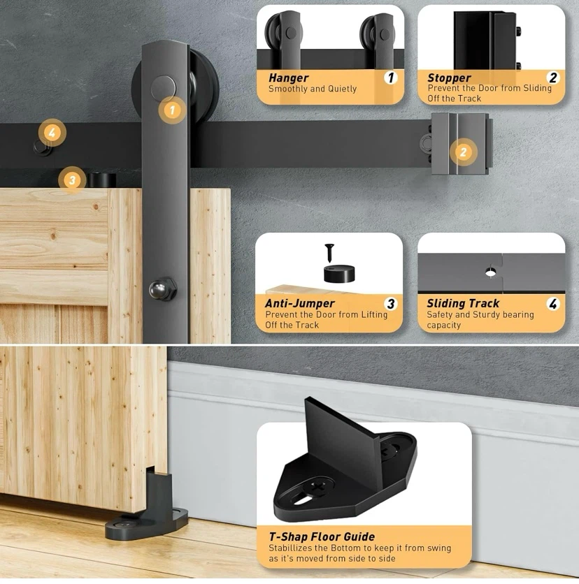 New 6FT Sliding Barn Door Hardware Kit with Hook and 2 Handles - photo 5