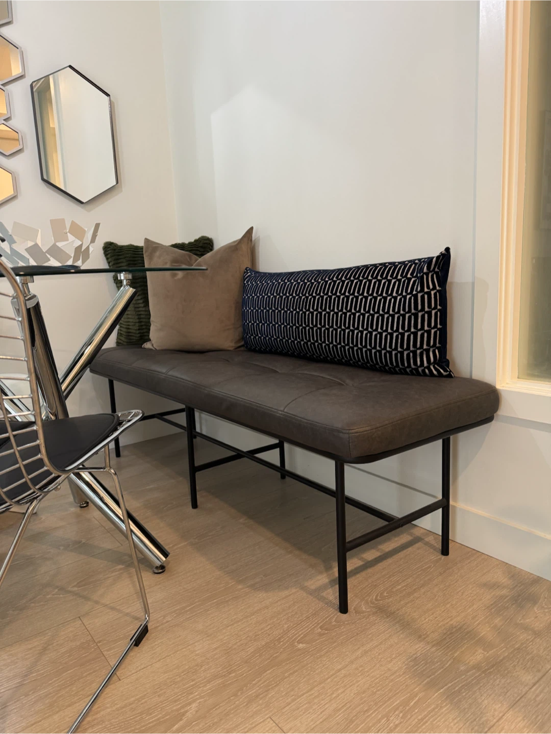 Tufted Faux Leather Bench
