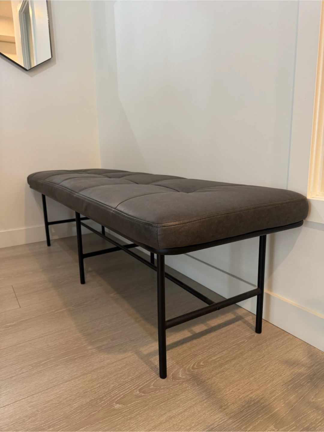 Tufted Faux Leather Bench - photo 3