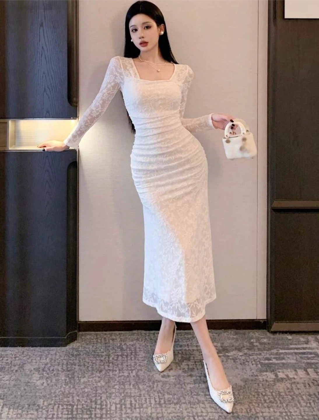 White Lace Midi Dress - photo 2