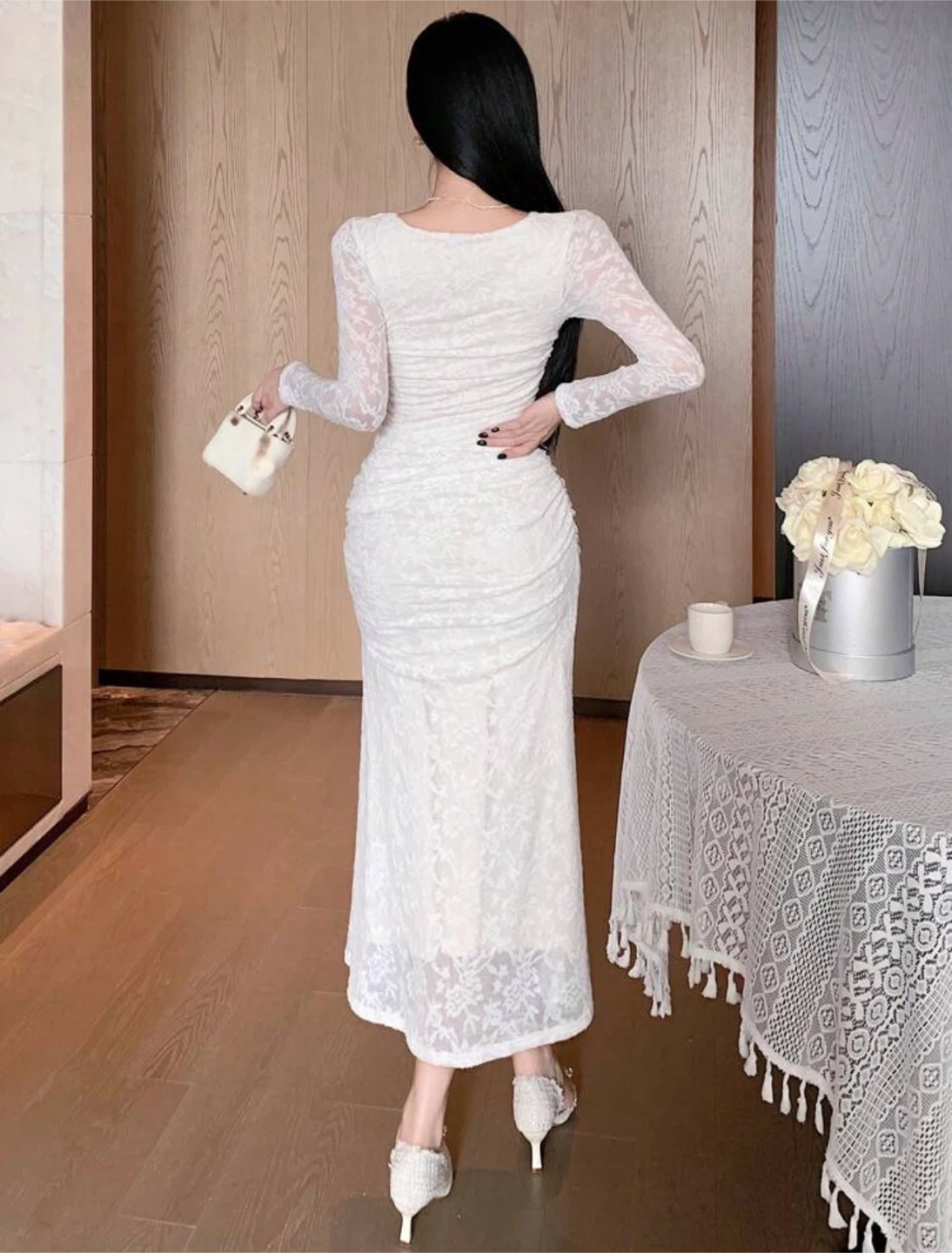 White Lace Midi Dress - photo 4