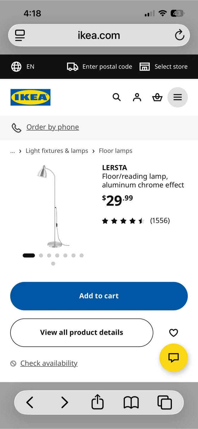 IKEA LERSTA Floor/Reading Lamp - Aluminum Chrome Effect