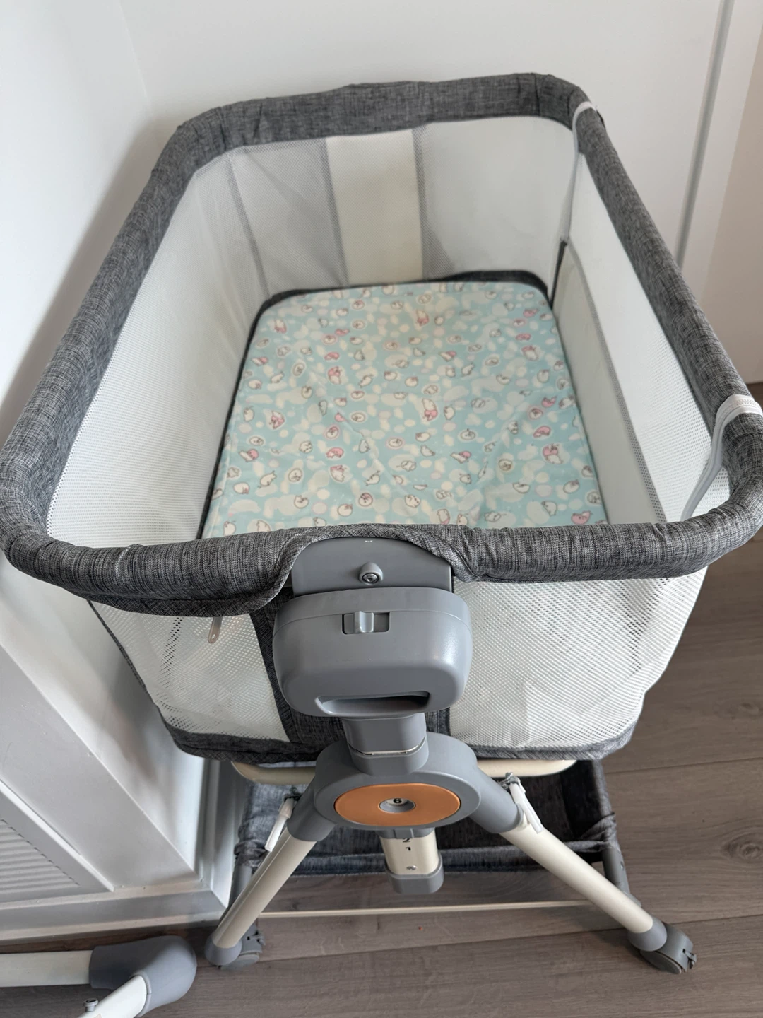 Grey Baby Bassinet with Mattress