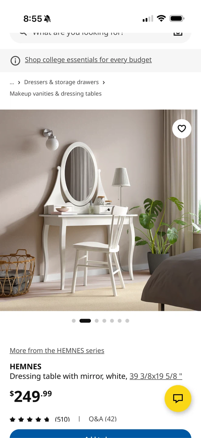 HEMNES Dressing Table with Mirror, White