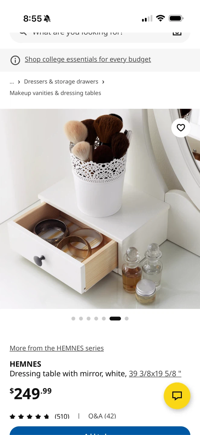 HEMNES Dressing Table with Mirror, White - photo 3