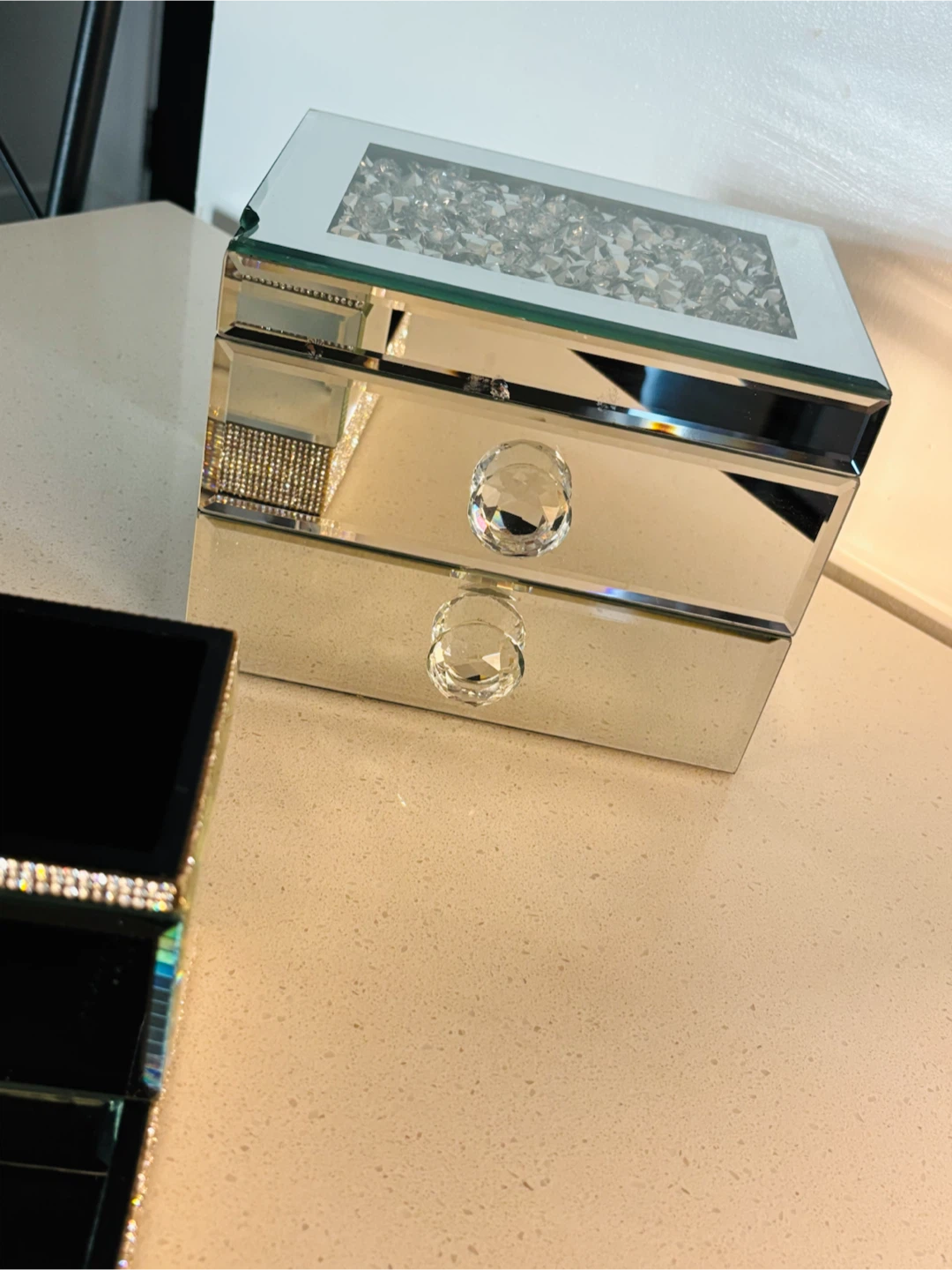 Mirrored 2-Drawer Storage Box with Crystal