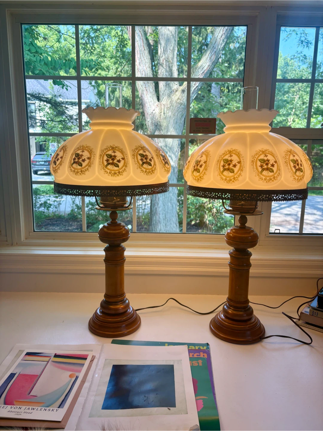 Vintage hurricane Floral Table Lamps - Set of 2