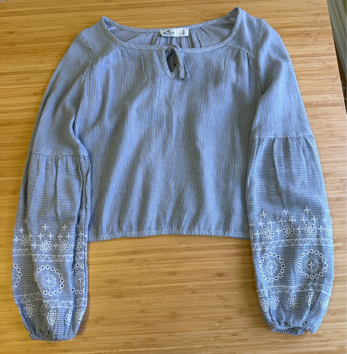 Hollister Blue Striped Embroidered Blouse - Size S