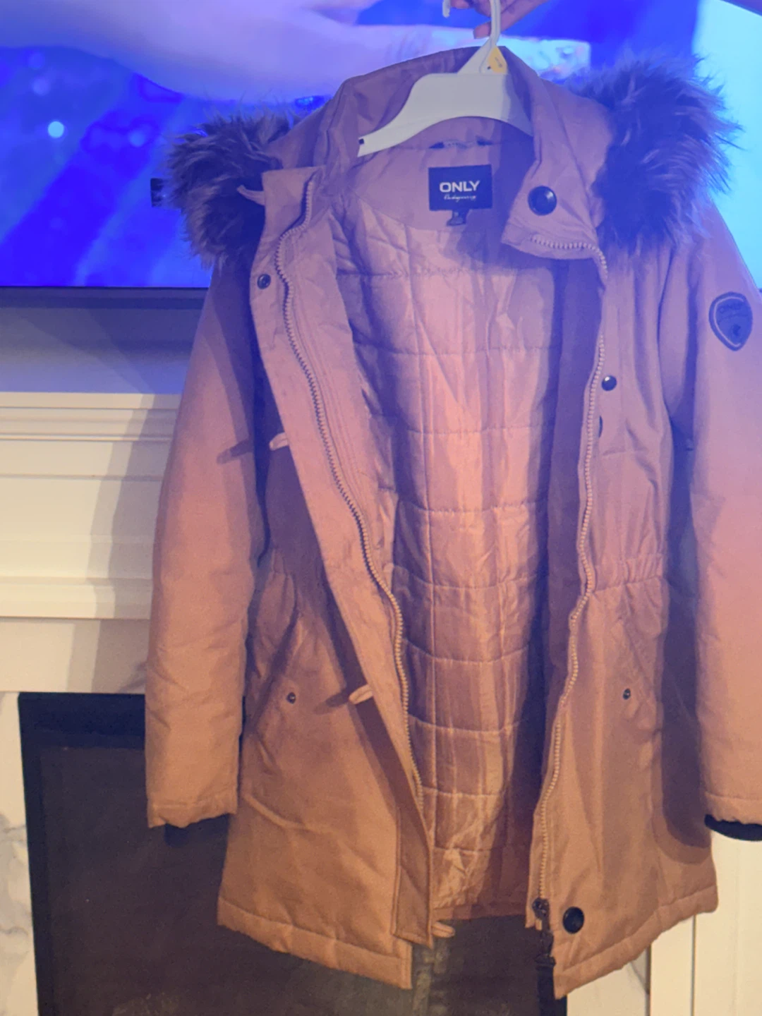 ONLY Women's Tan Parka Jacket with Fur Hood