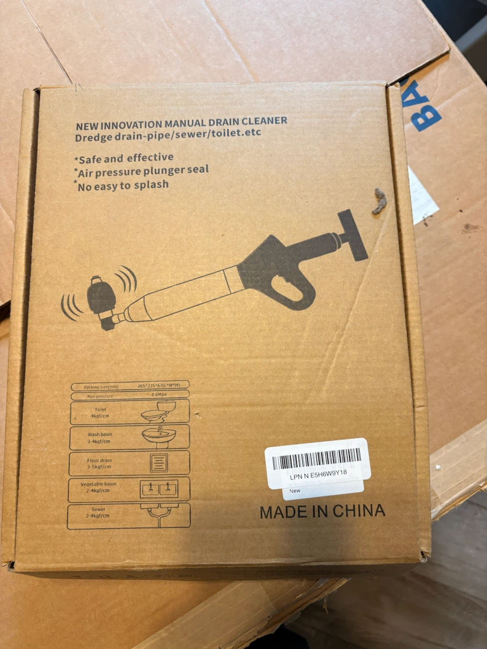 Manual Drain Cleaner Air Pressure Plunger