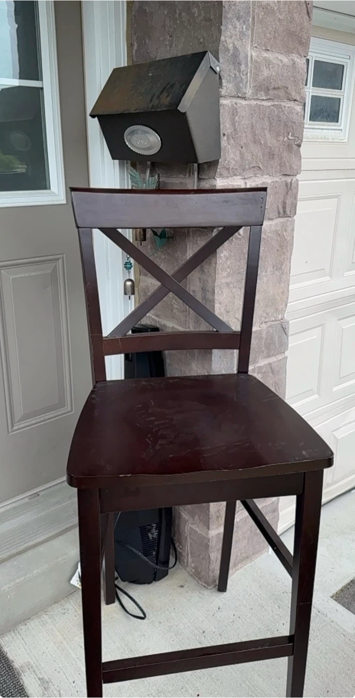 Dark Brown Wooden Bar Stool with X-Back 2 Chairs