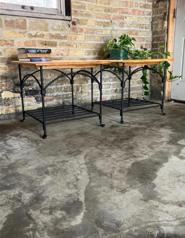 Oak Top Steel Side/End Tables Set of 2 w/ Shelf, Industrial Rust - photo 2