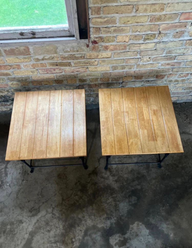 Oak Top Steel Side/End Tables Set of 2 w/ Shelf, Industrial Rust - photo 3