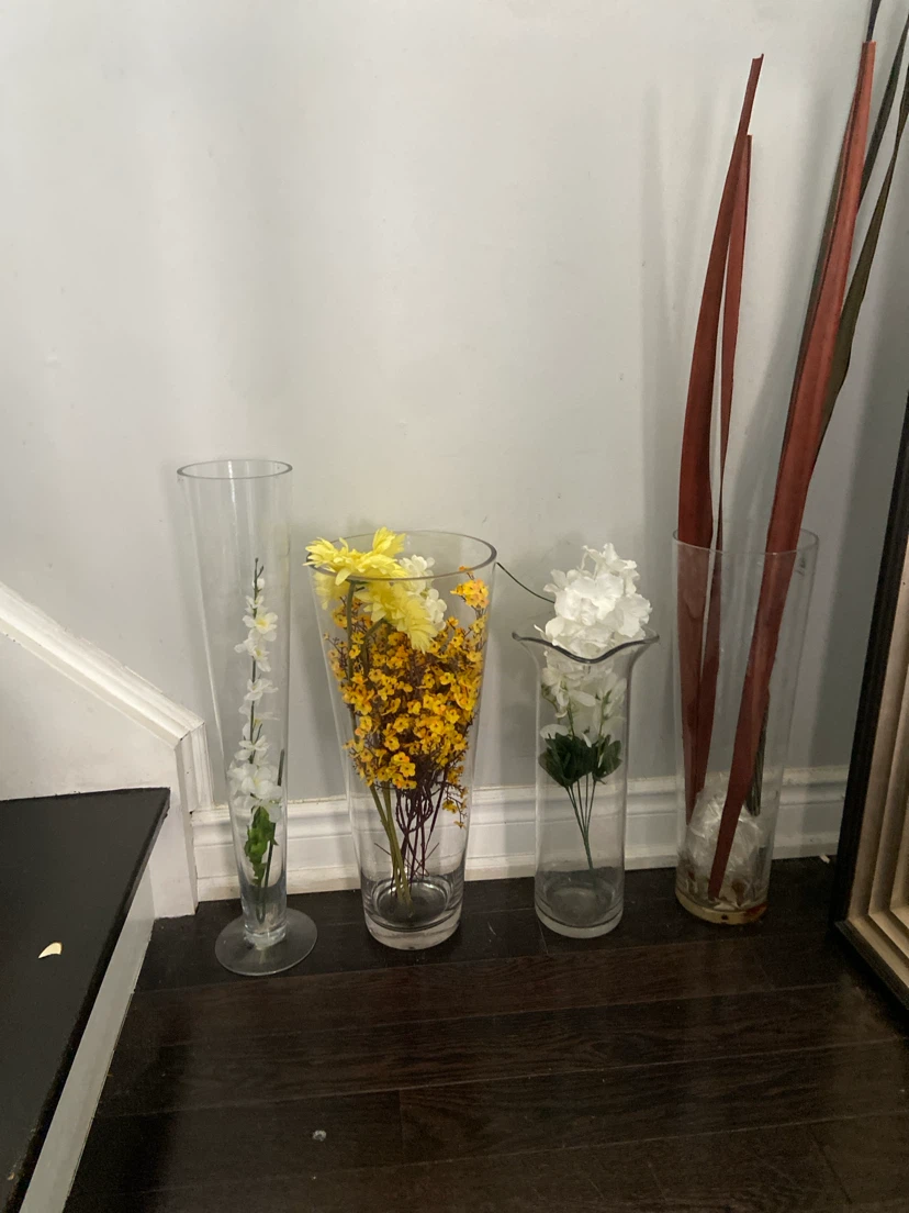 Clear Glass Vases with Artificial Flowers