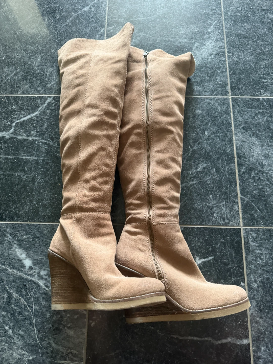 Tan Suede Wedge Boots
