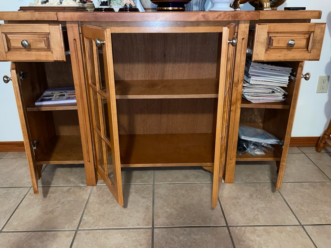 Wooden Buffet Cabinet with Glass Doors and Drawers - photo 3