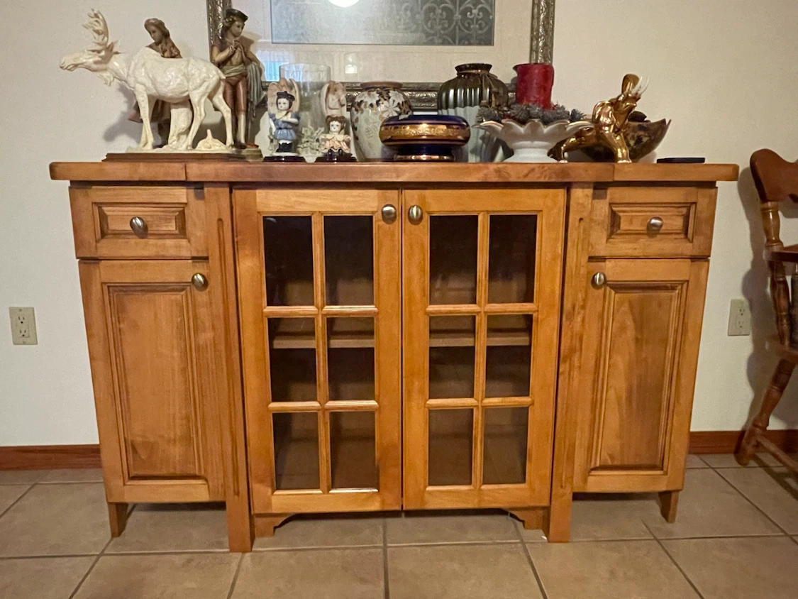 Wooden Buffet Cabinet with Glass Doors and Drawers