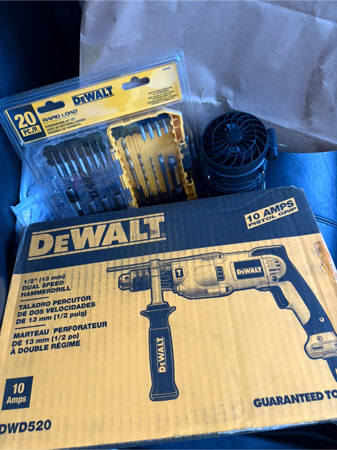 DEWALT 1/2" Dual Speed Hammerdrill + 20pc Screwdriver Bit Set