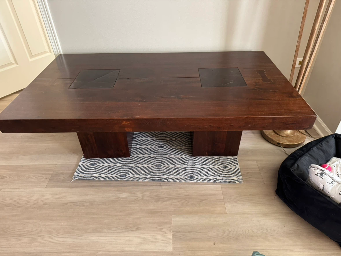 Solid Wood Coffee Table with Stone Inlays