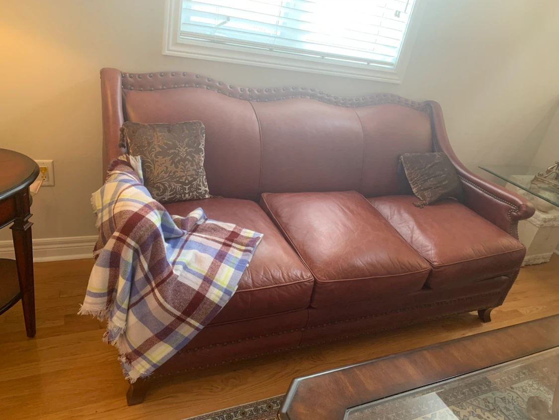 Antique Leather three seater sofa aubergine colour - photo 5